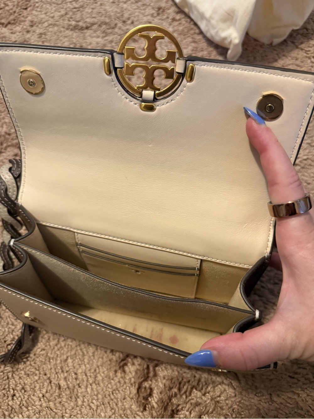 Tory Burch Miller Flap Shoulder Bag in Cream and Brown - Picture 5 of 5